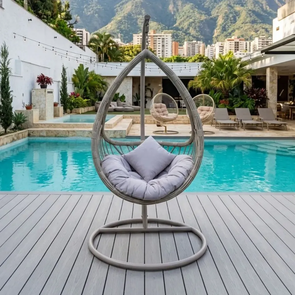 Silla Colgante Individual Estilo Rattan con Soporte y Cojín