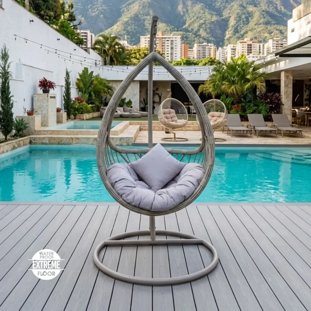 Silla Colgante Individual Estilo Rattan con Soporte y Cojín